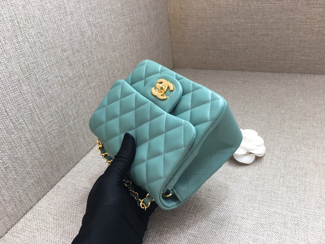 Mini Classic Flap Lambskin Bag A01115 Peacock Blue/Gold